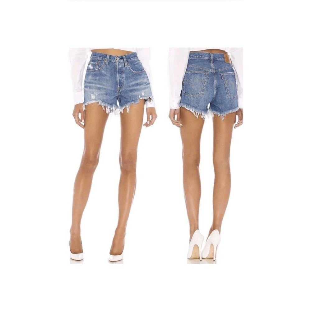 Levi's 501 NWT High Rise Women's Shorts Dark Blue Fringe Size 28 Button Fly NEW